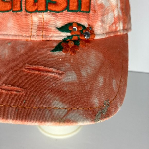 Orange Crush Adjustable Distressed Women's Hat - Picture 3 of 13